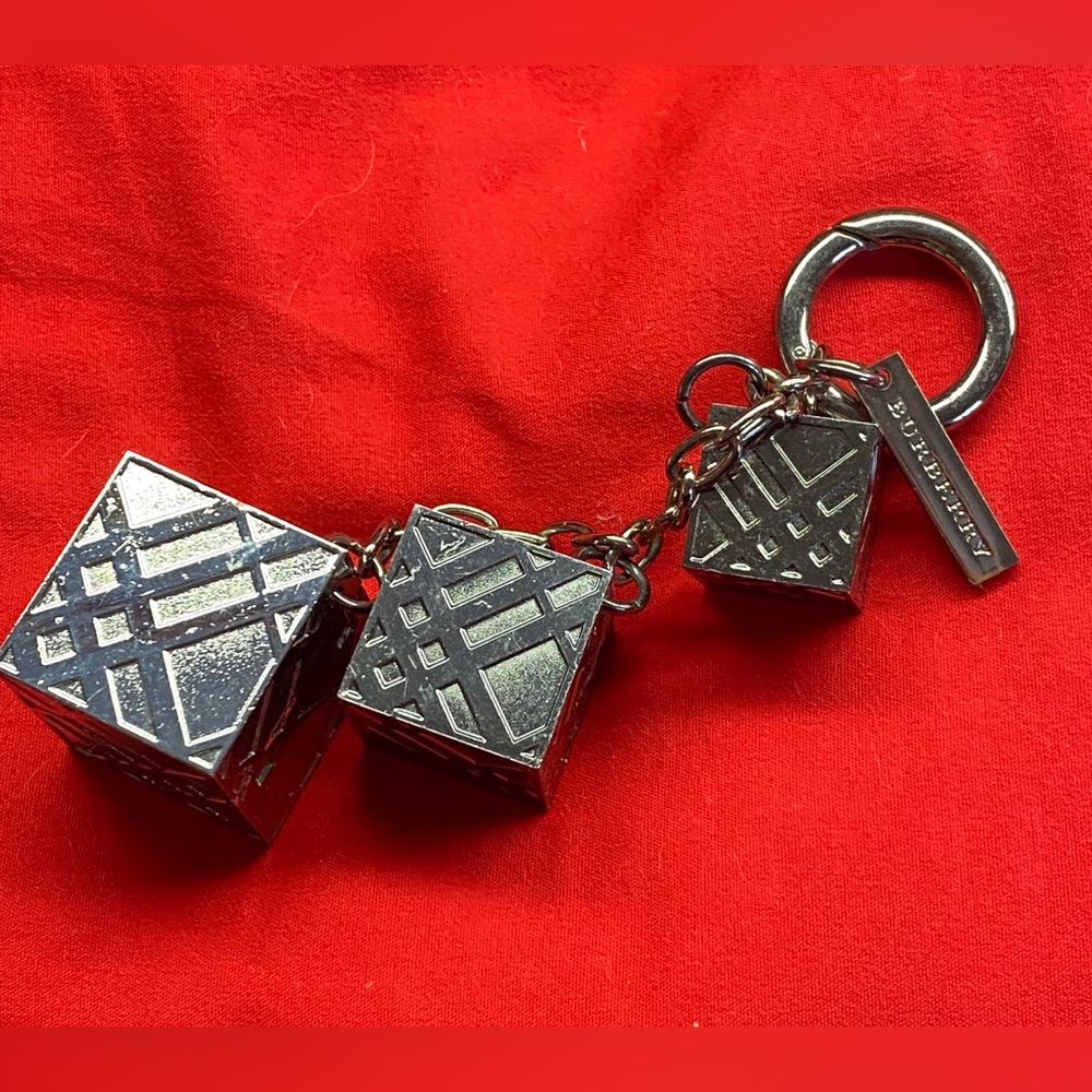 Burberry Nova Check Cube Metallic Keychain , Charm with Chain Links